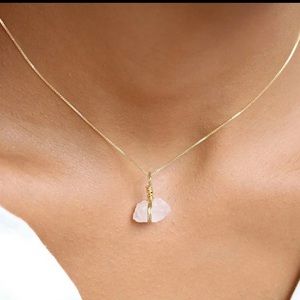New raw rose quartz necklace